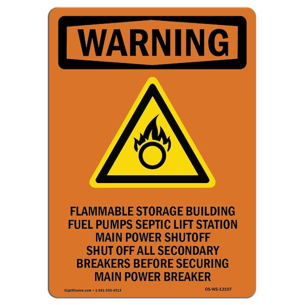 Safety Sign, OSHA WARNING, 5" Height, Flammable Storage, Portrait, 10PK